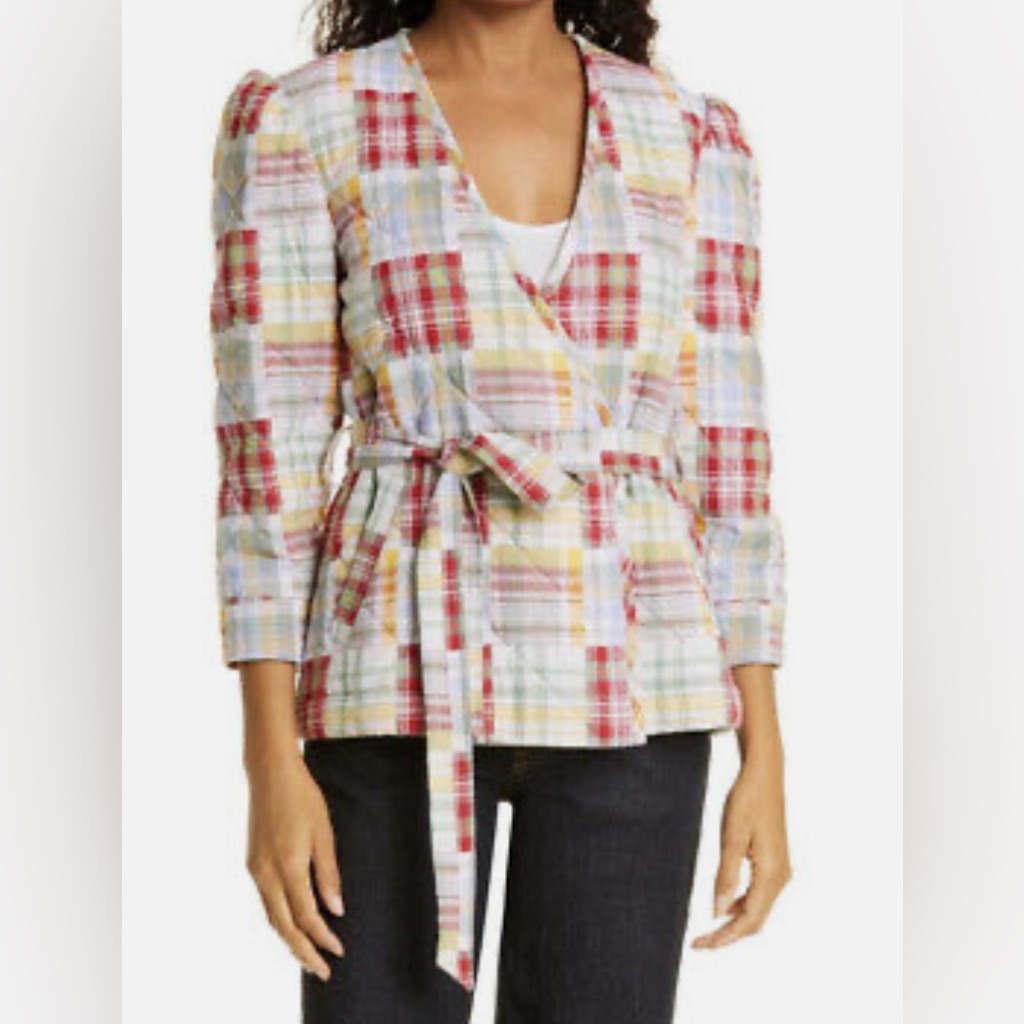 Cinq Sept Triss Patchwork Quilted Cotton Wrap Jacket In Meadow Multi Xs New